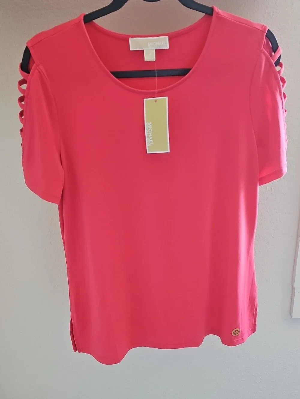 Michael Kors Coral Pink Short Sleeve Ladder-Shoulder Top